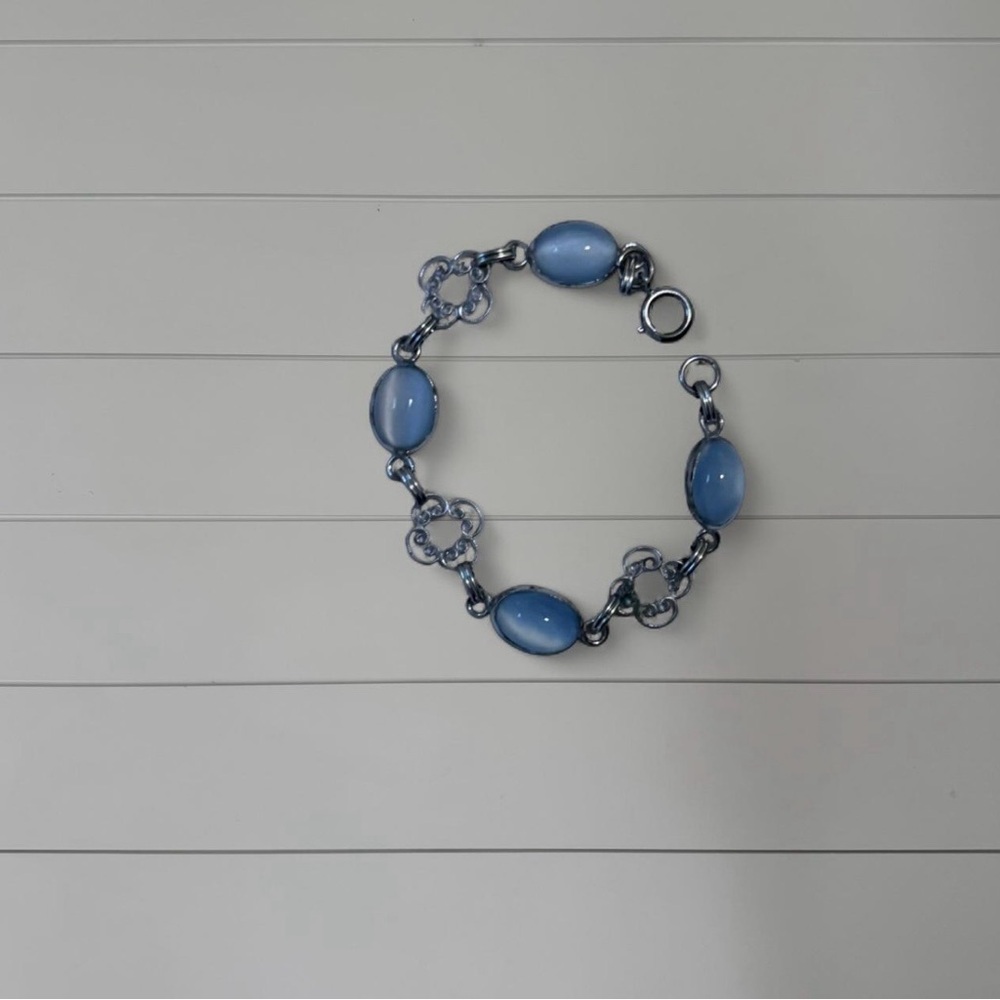 Vintage sterling silver glass moonstone cabochon bracelet